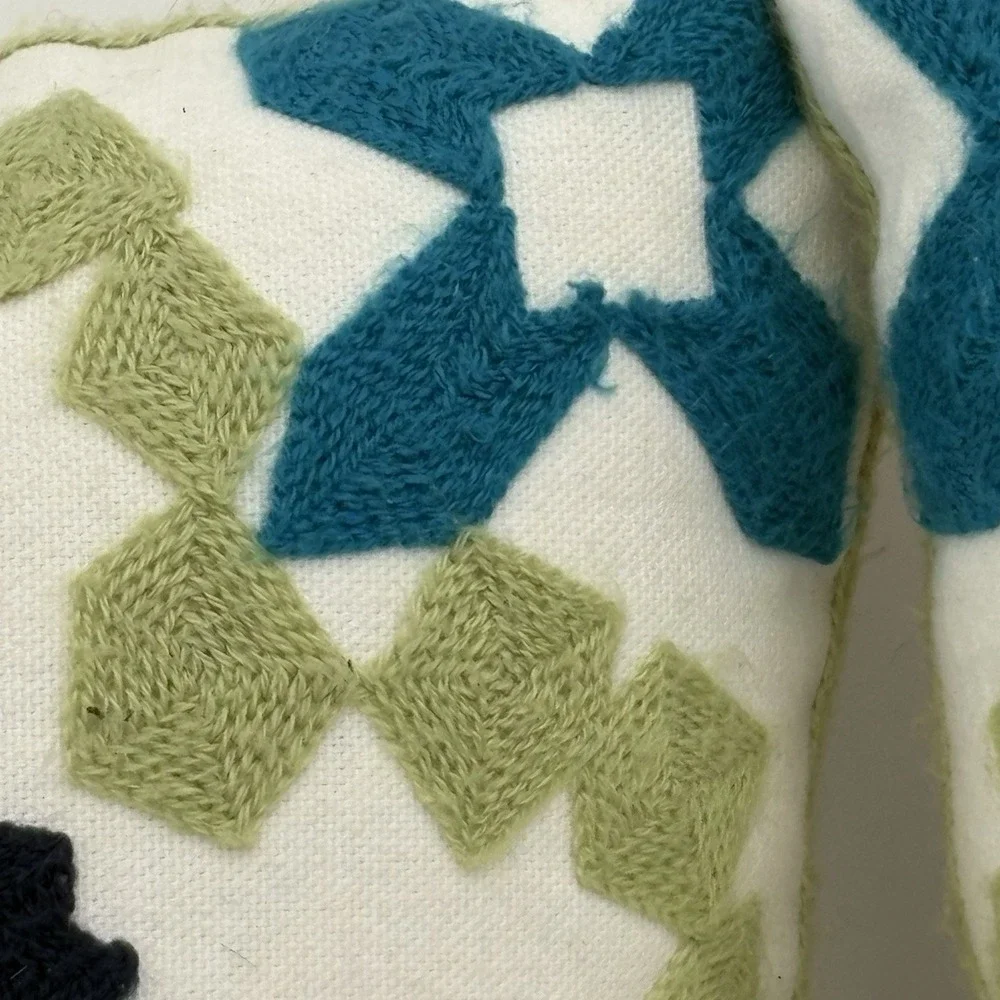 Set 2 Boho Embroidered Throw Pillows 16x16 Geometric Floral Zip Cover W/ Inserts